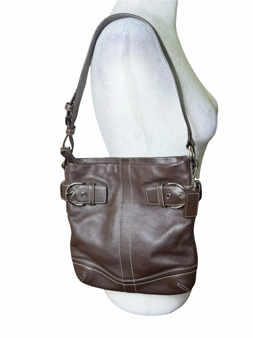 Vintage y2k Coach Soho Slim Duffle Shoulder Bag Style 1453 Dark Brown Leather 05